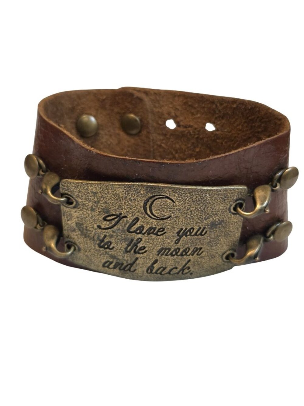 Lenny & Eva Soft Brown Leather Cuff Brass ILobe You The Moon & Back Bracelet